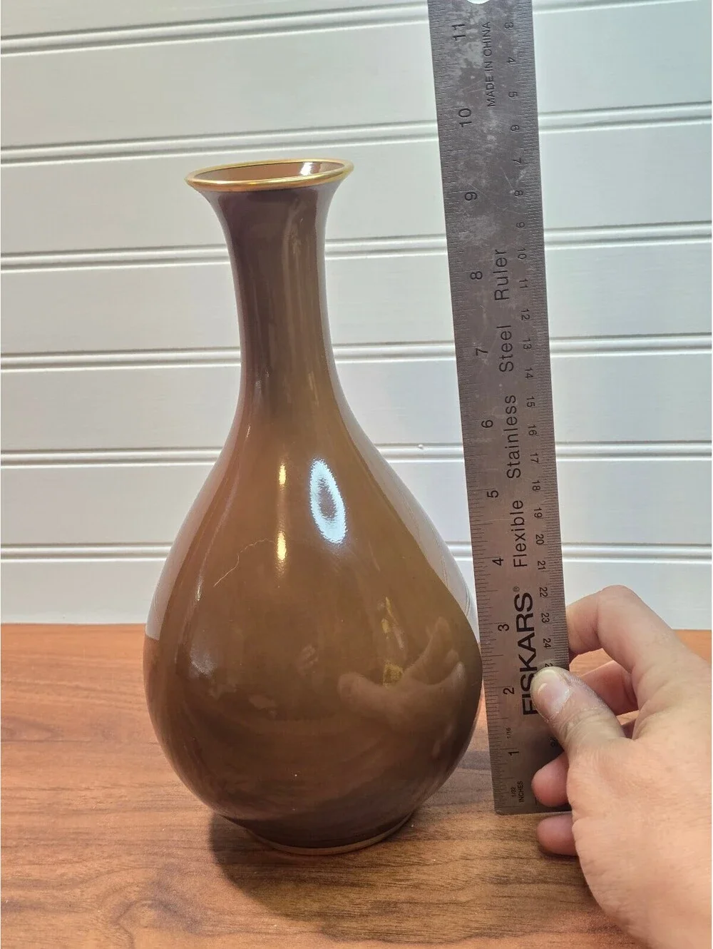 Vintage 1978 Fitz & Floyd Brown Ceramic Vase |Gold Trim Renaissance Urn
